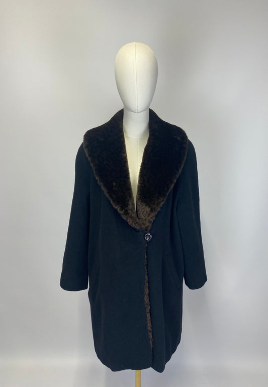 Black and Brown Furry Coat - Size 14