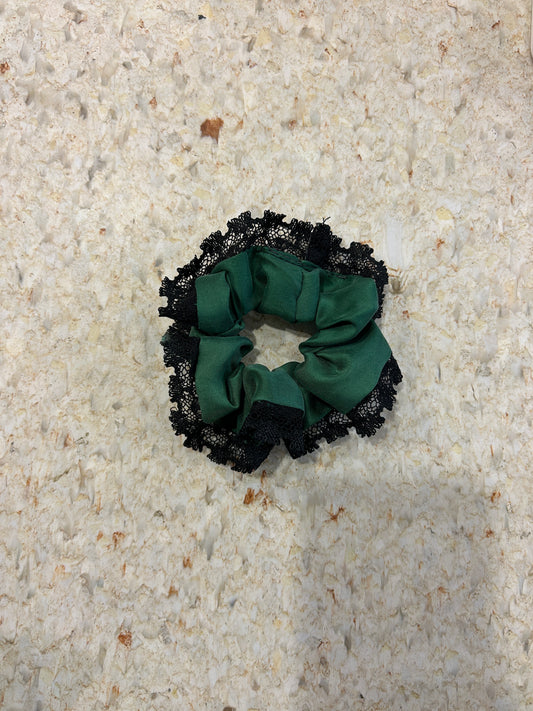 Upcycled Lace Scrunchies - Dark green and black