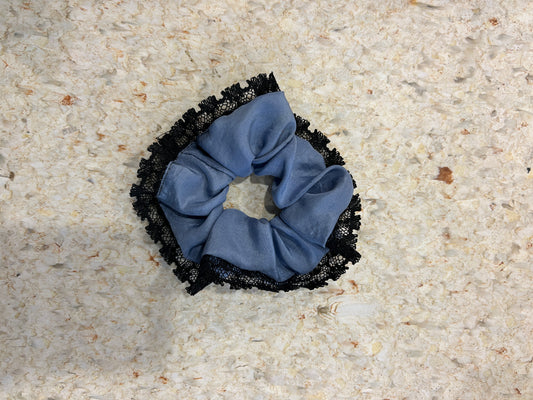 Upcycled Lace Scrunchies -Black and light blue