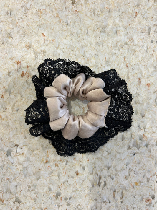 Upcycled Lace Scrunchies -Cream and Black