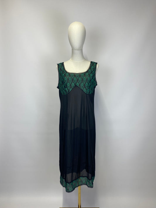 Dark Green and Black Mesh Slip Dress - Size 18