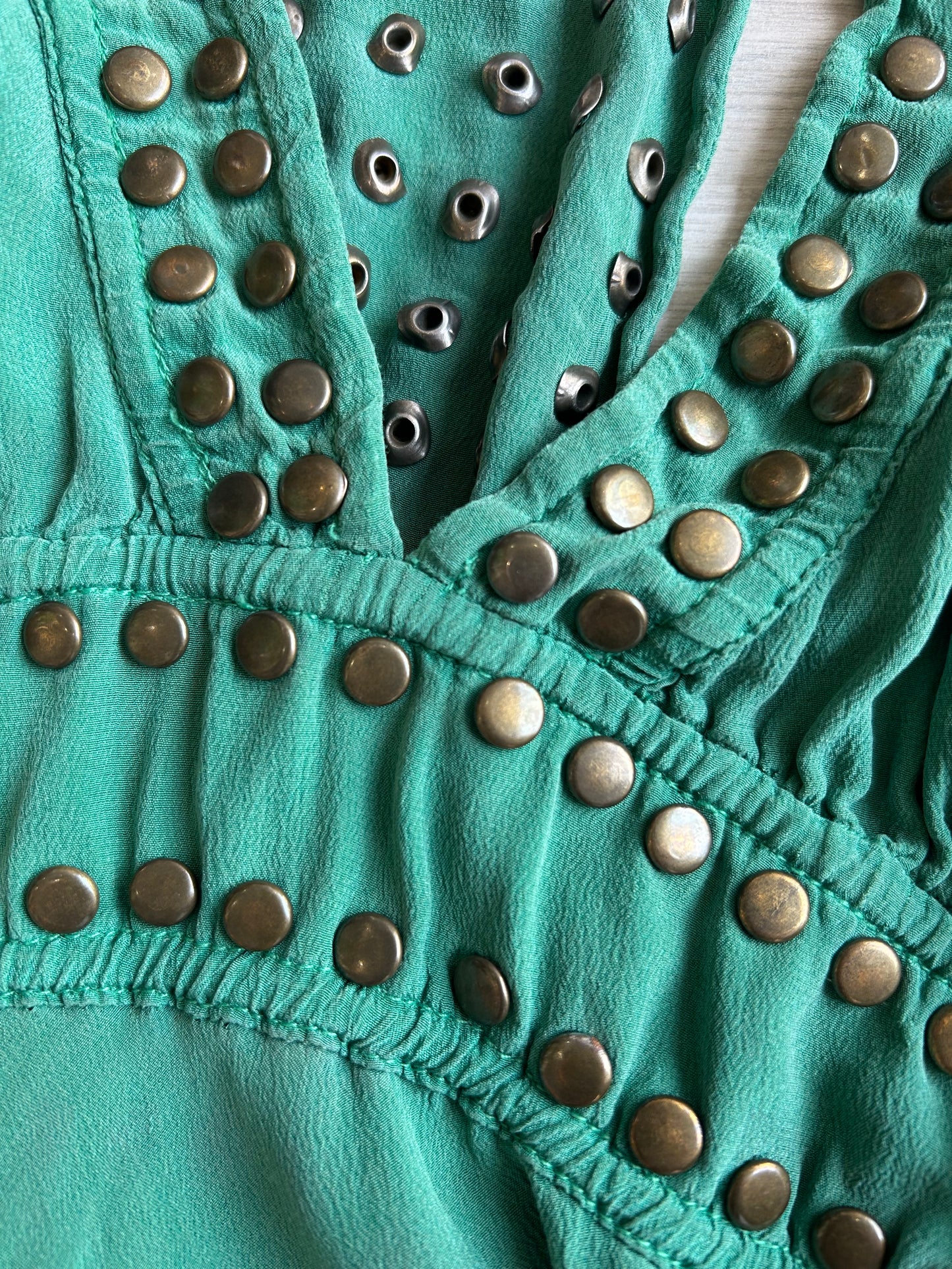 Green Silk Metal Stud Dress - Size 10