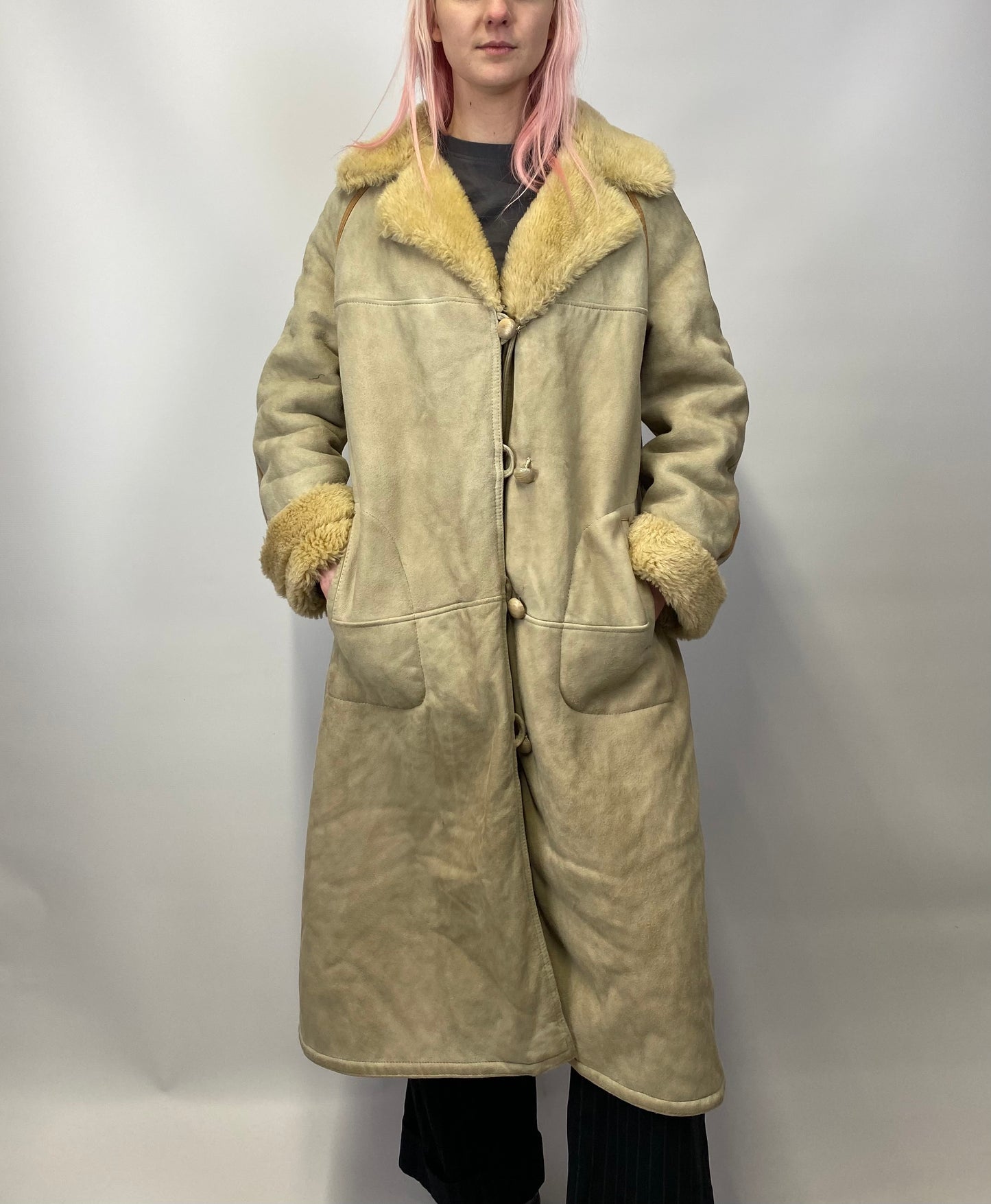 Decorative Piping Sheepskin Coat - Size 18