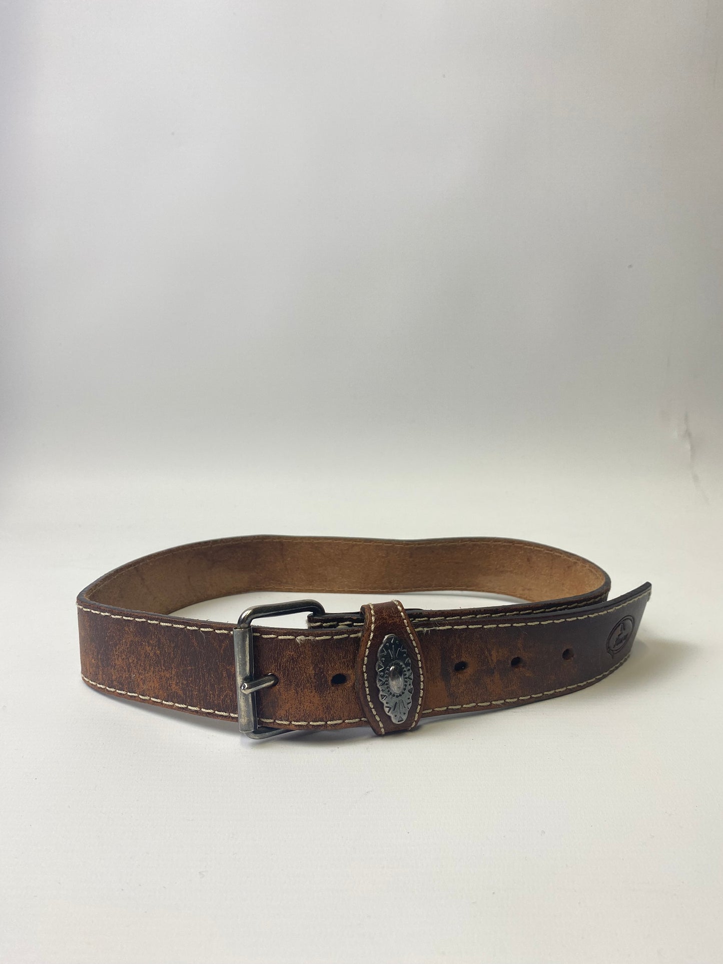 Brown Leather Belt with White Stitching