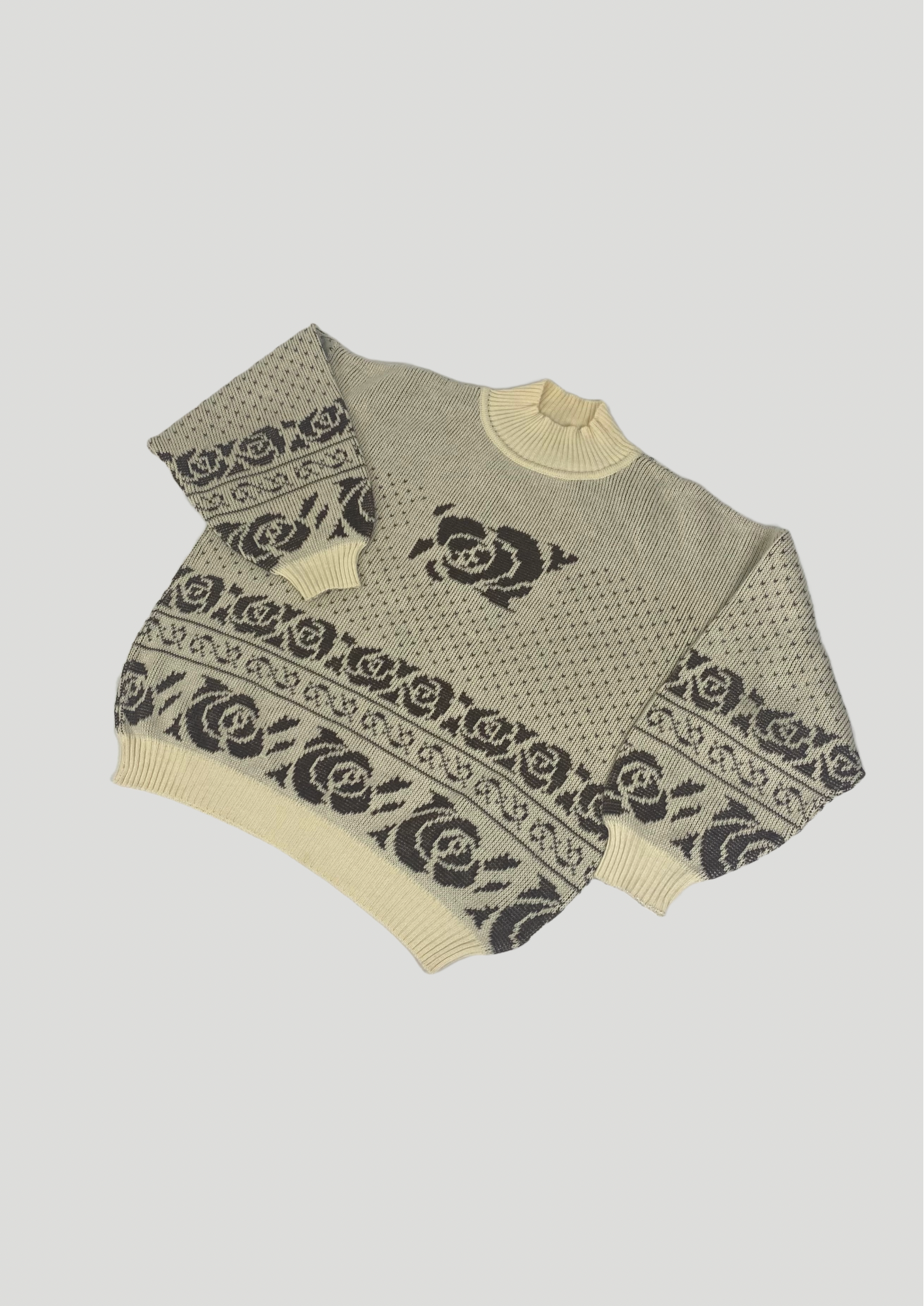 Cream and Brown Pattern Knit Jumper