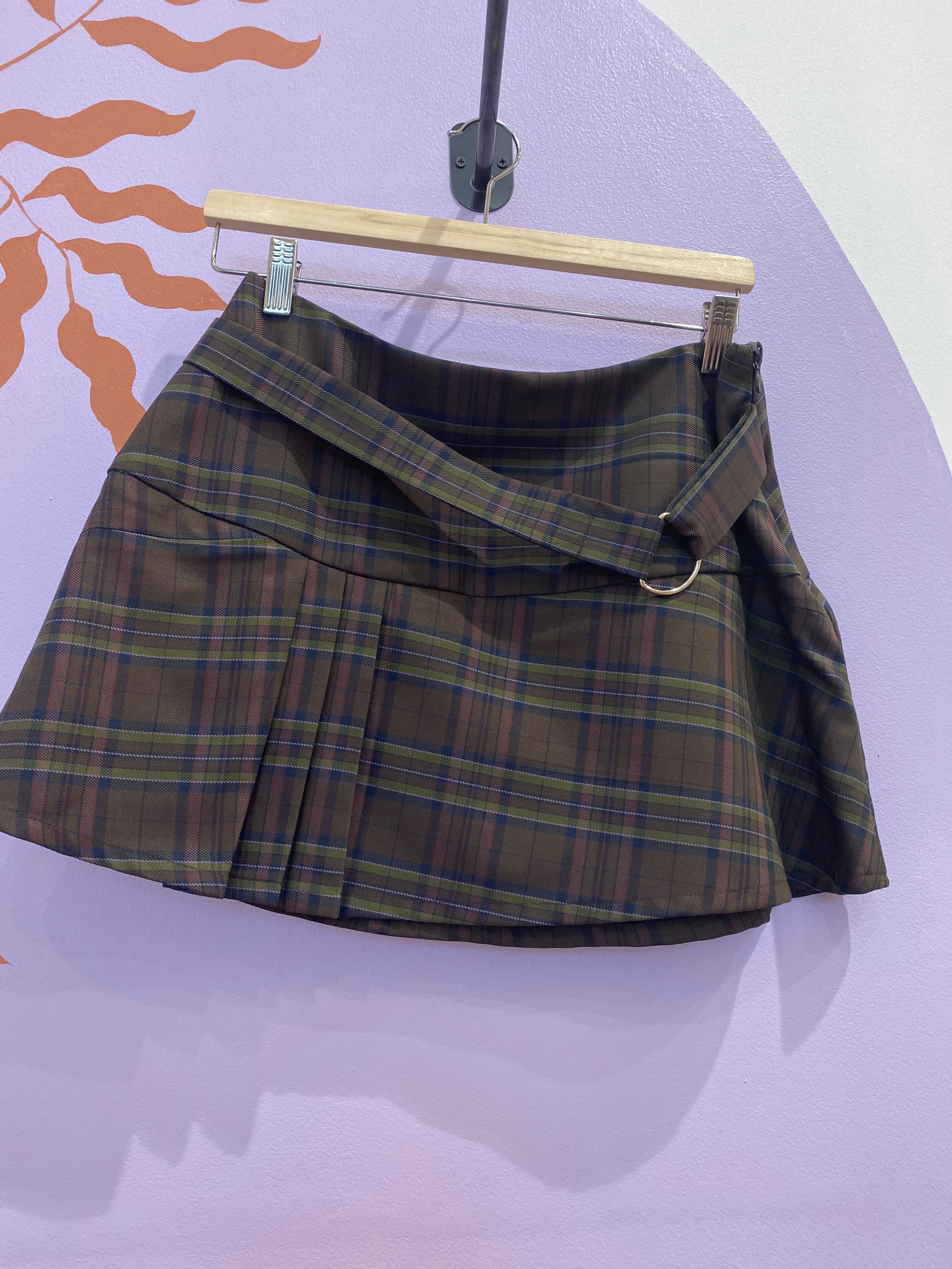 Florence pleated skirt green and purple checks