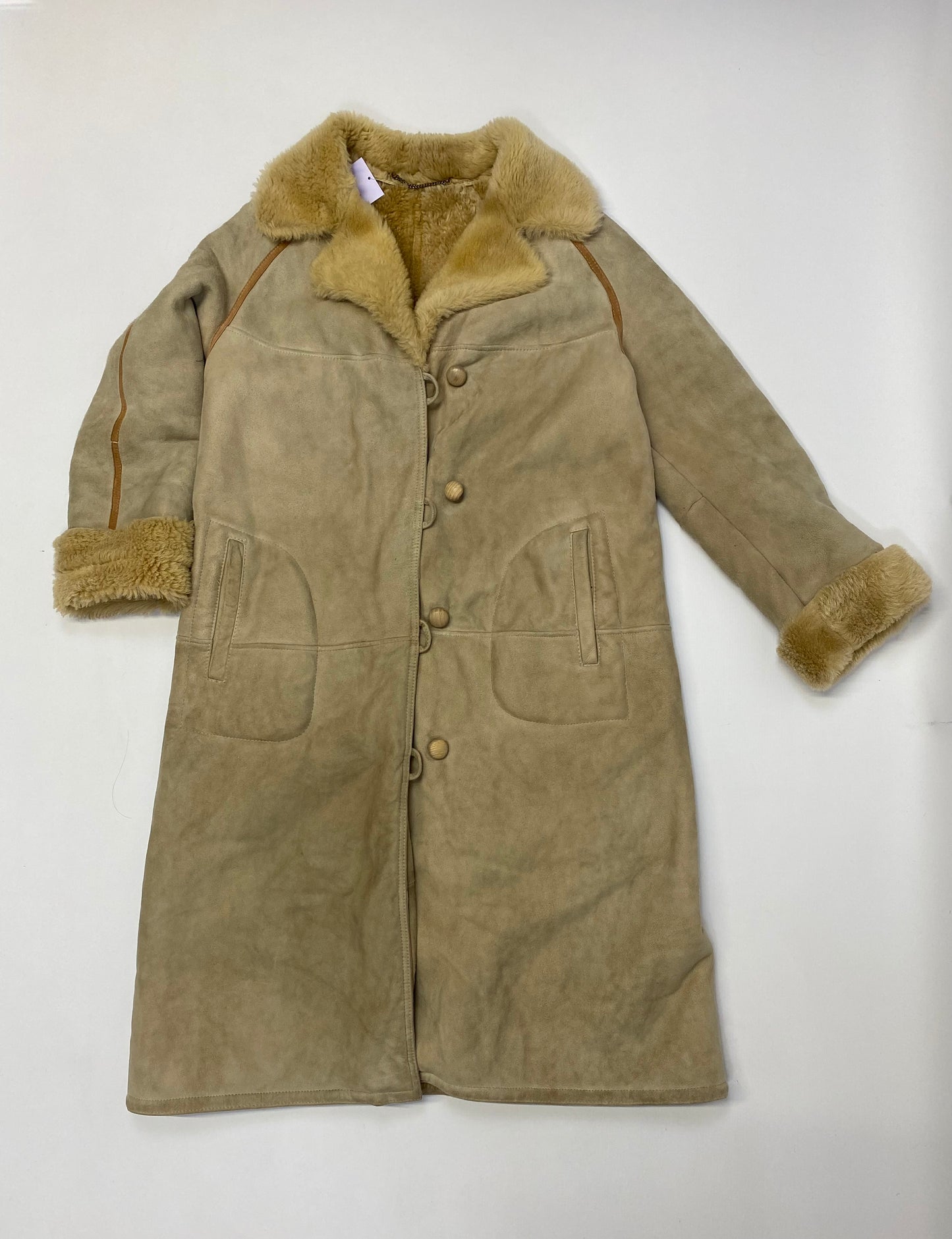 Decorative Piping Sheepskin Coat - Size 18