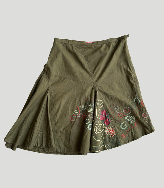 Embroidered Khaki Skirt - Size 18