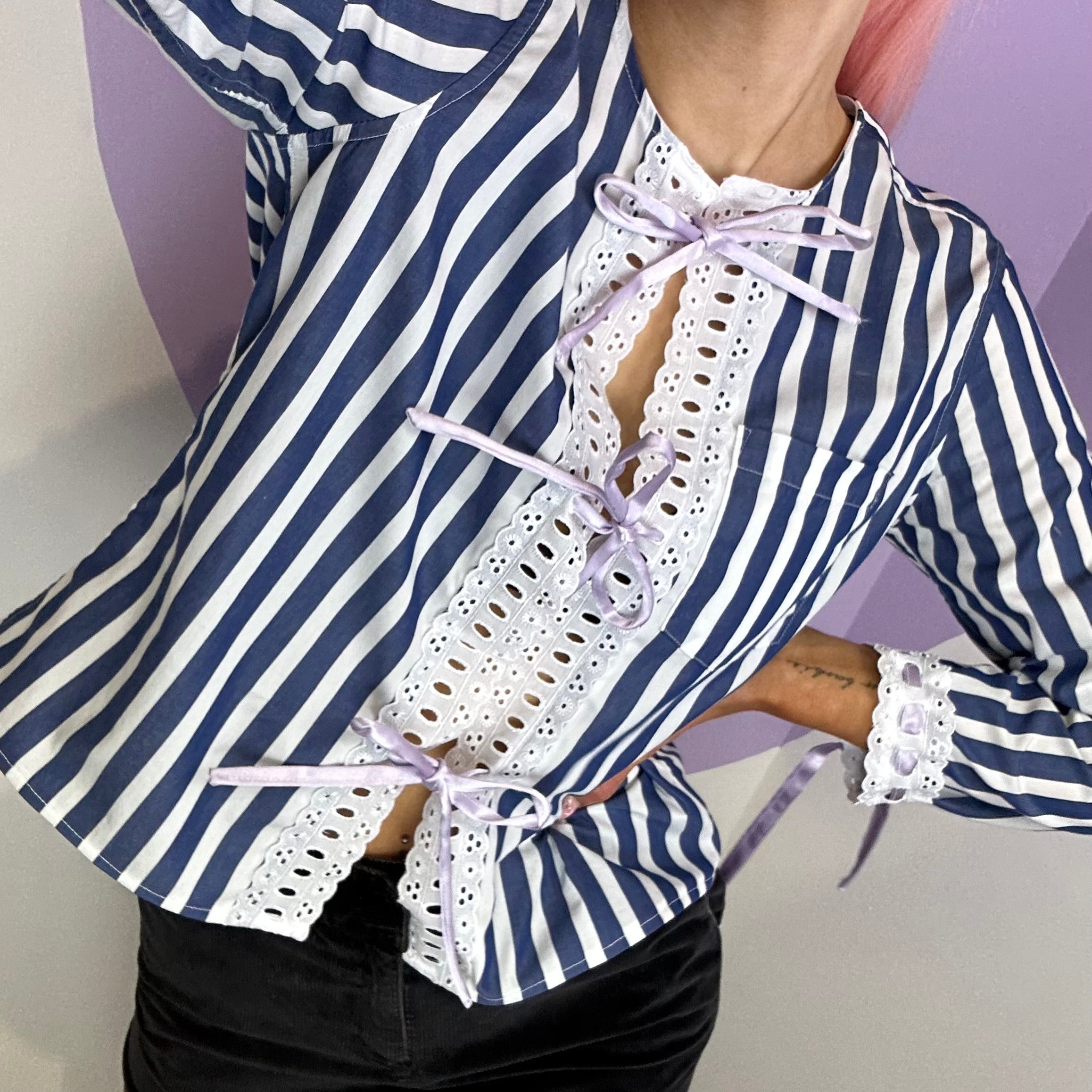 Hollie Shirt in Stripes and Lace