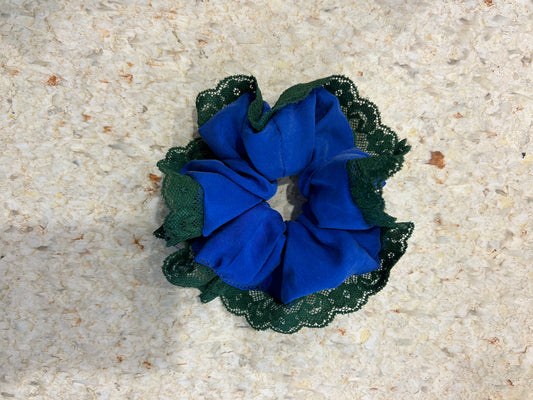 Upcycled Lace Scrunchies - Blue and emerald green