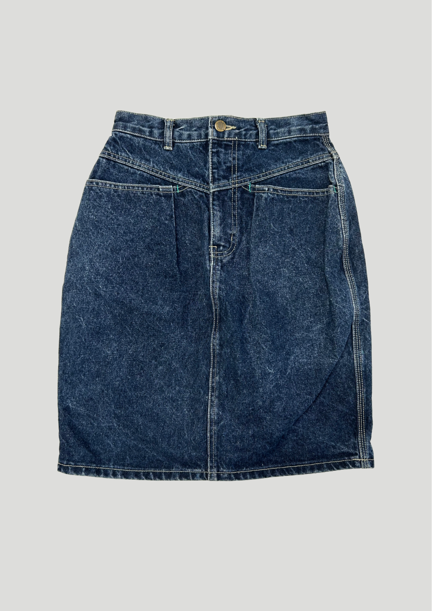 Denim Skirt with Turquoise Topstitch - Size 6