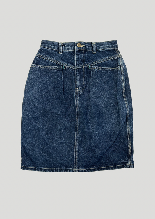 Denim Skirt with Turquoise Topstitch - Size 6