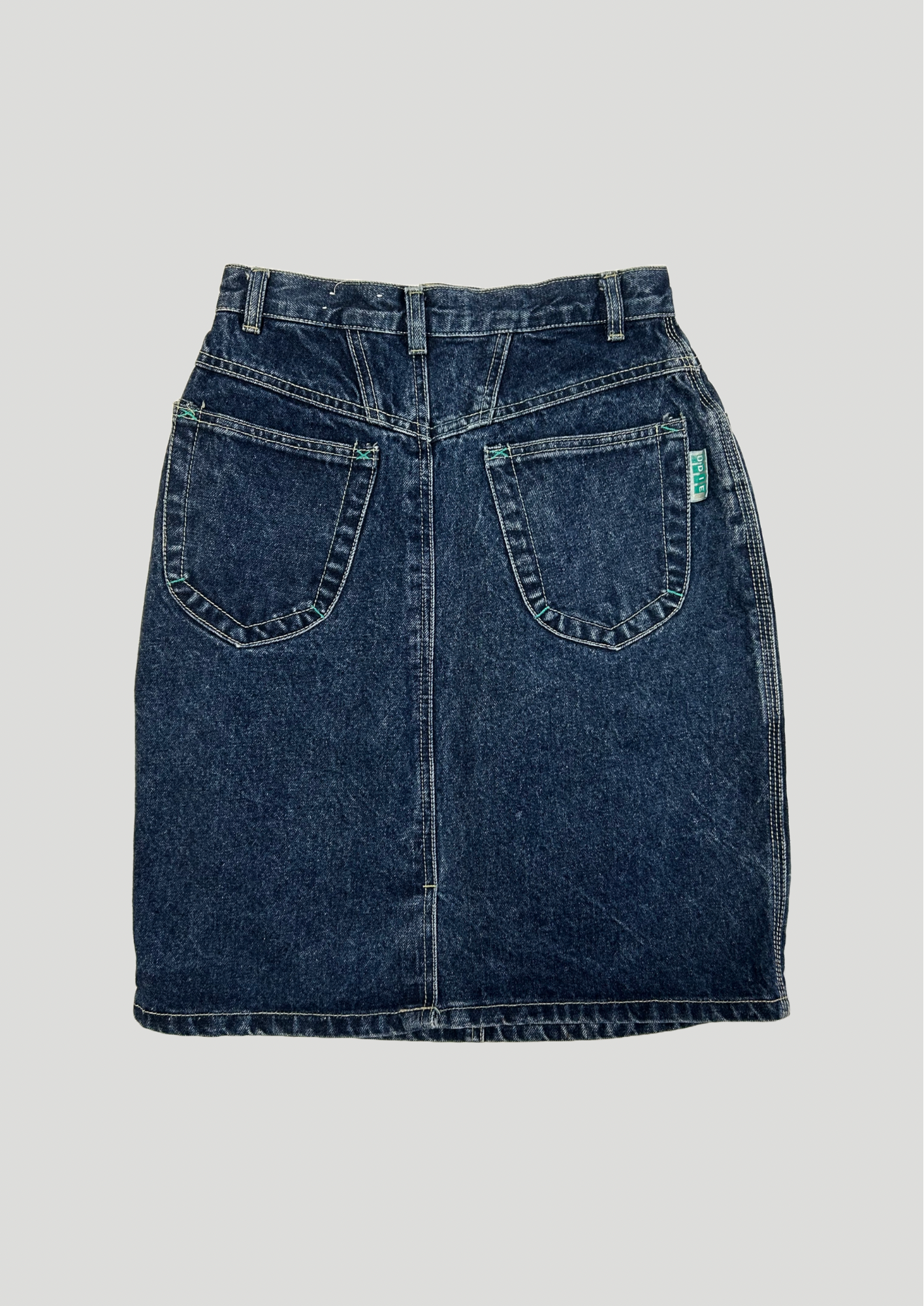 Denim Skirt with Turquoise Topstitch - Size 6