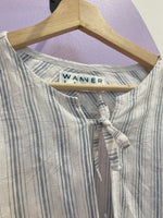 Load image into Gallery viewer, Hollie Shirt in blue and white striped linen
