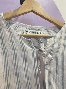 Hollie Shirt in blue and white striped linen