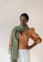 Load image into Gallery viewer, Lambswool Oversized Scarf in Olive
