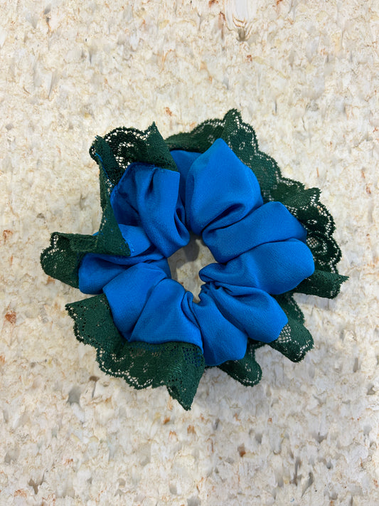 Upcycled Lace Scrunchies -Blue and green