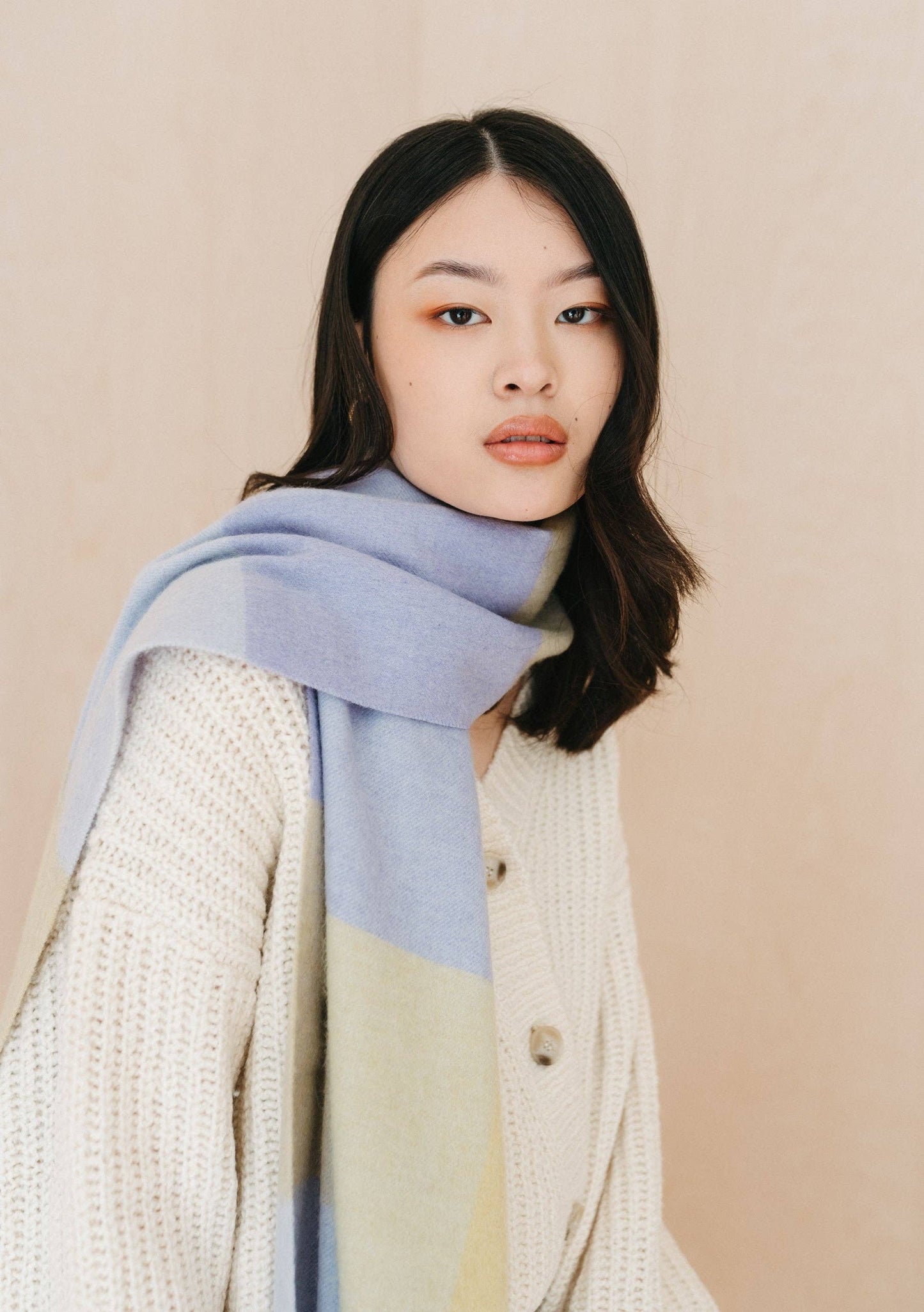 Lambswool Oversized Scarf in Lilac Square Check