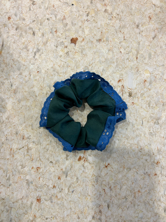 Upcycled Lace Scrunchies - Dark green and blue