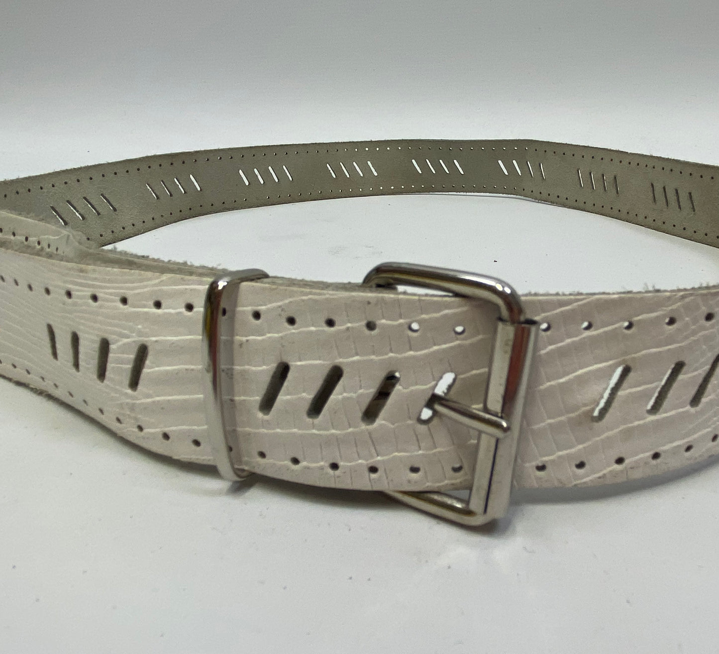 White Punched Leather Belt