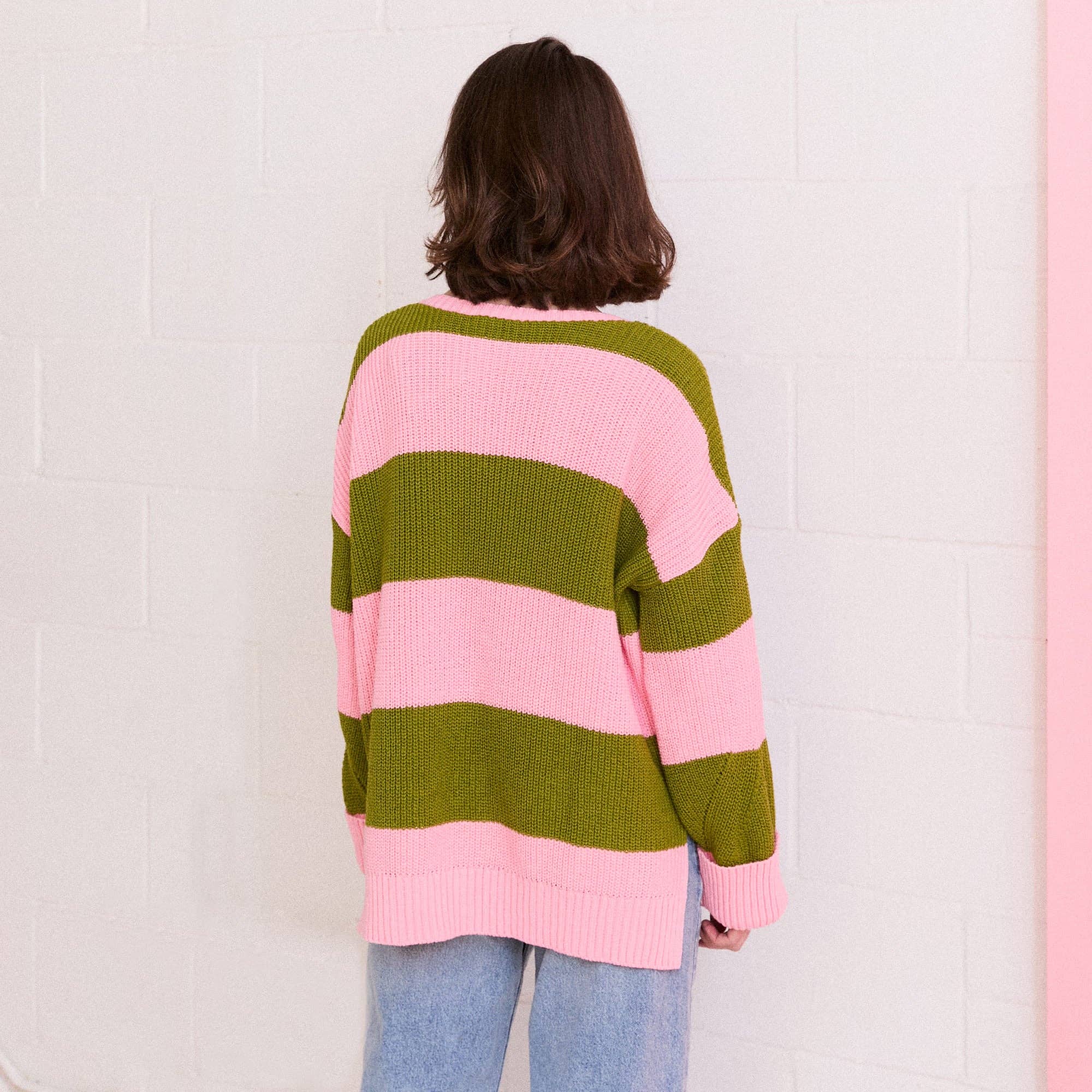 Rhiannon Recycled Cotton Mix Stripe Summer Jumper - Pink
