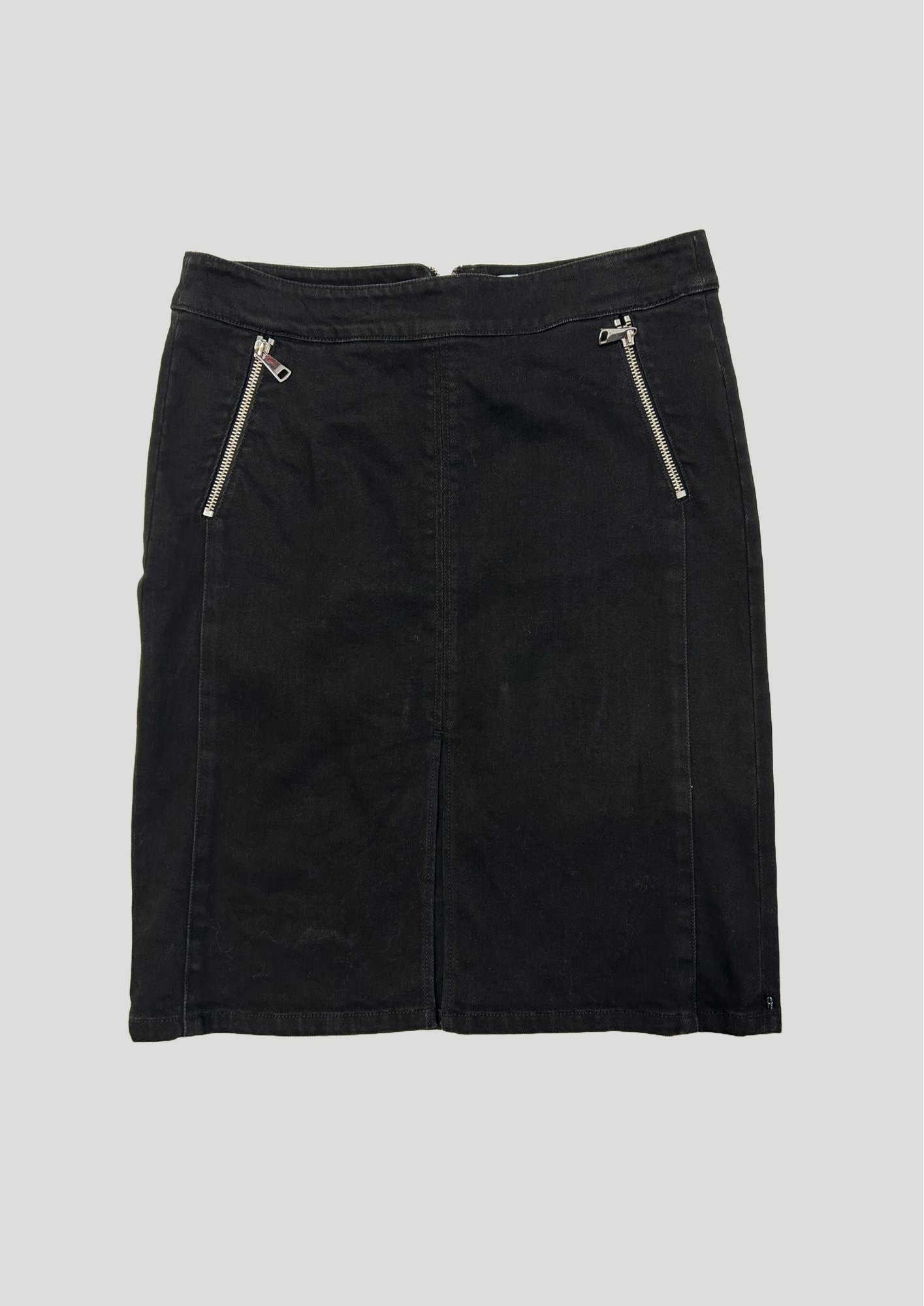 Black Denim Skirt with Zips - Size 12