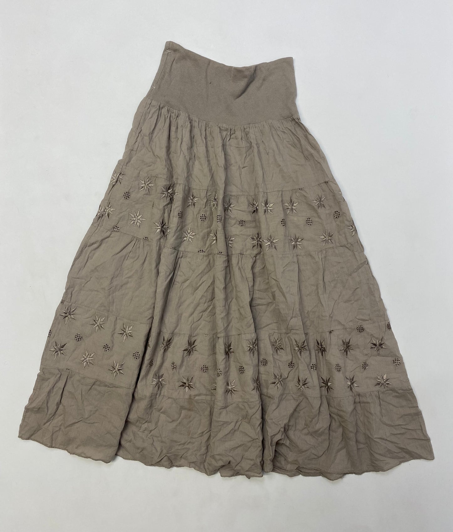 Boho Taupe Embroidered Skirt - Size 10