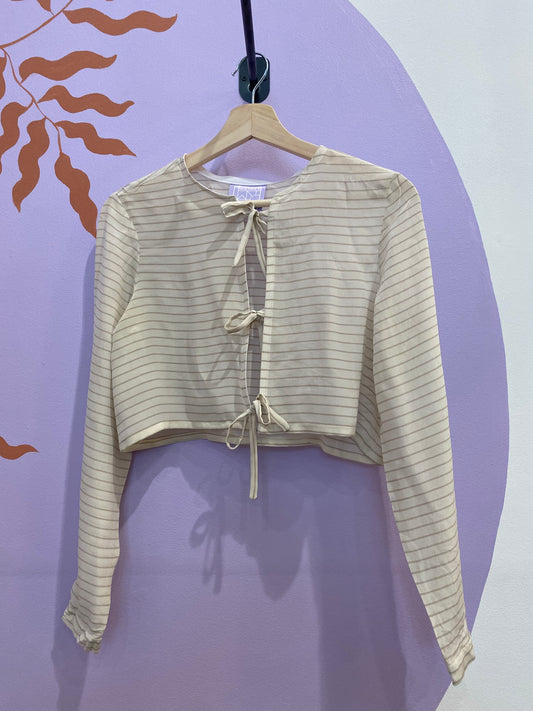 Hollie Shirt in brown and cream striped silk