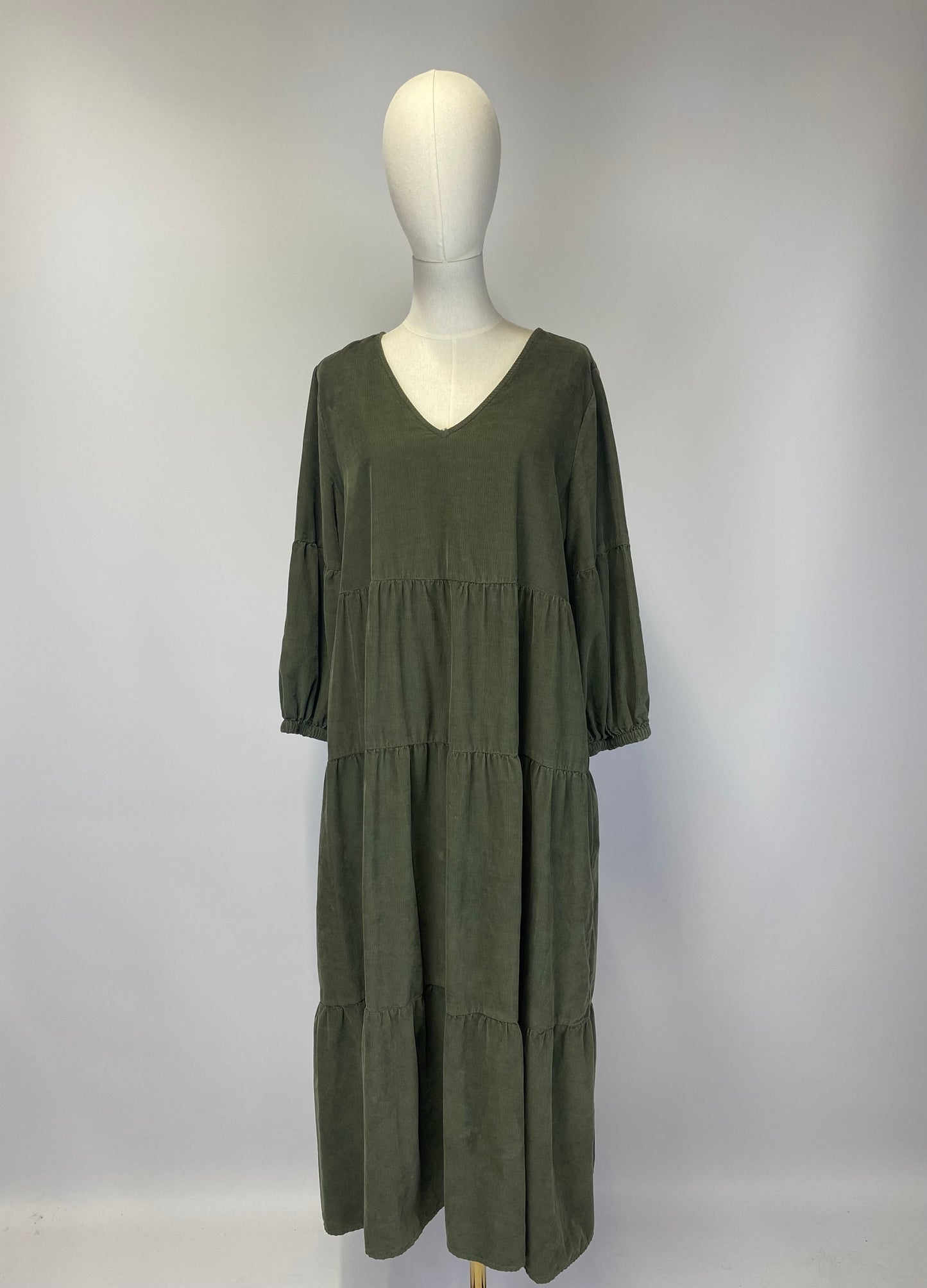 Green Ruffle Corduroy Dress