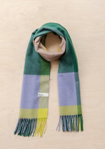 Load image into Gallery viewer, Lambswool Oversized Scarf in Green Edge Check
