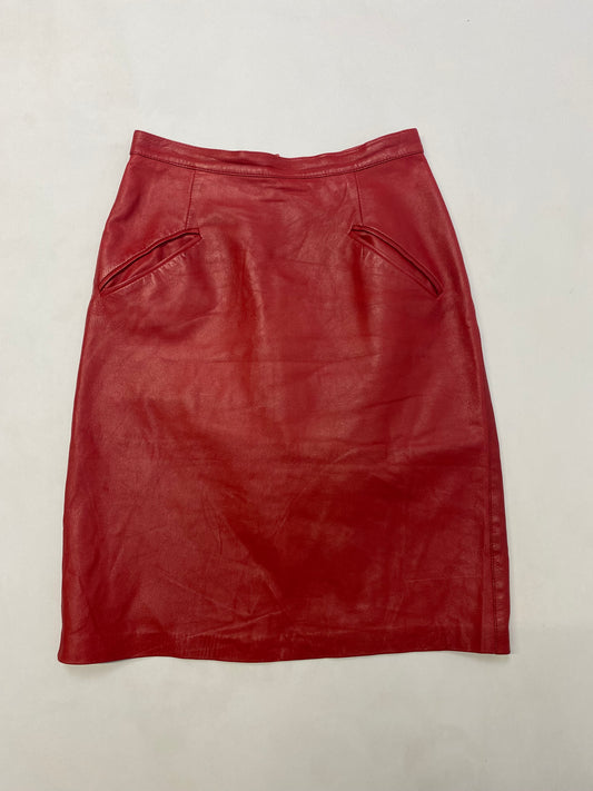 Red Leather Skirt - Size 10