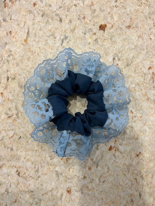 Upcycled Lace Scrunchies - Double blue