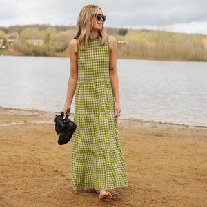 Paula Gingham Knitted Midi Dress - Green