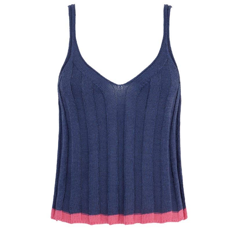Jodie Ribbed Summer Knitted Cami Vest - Denim
