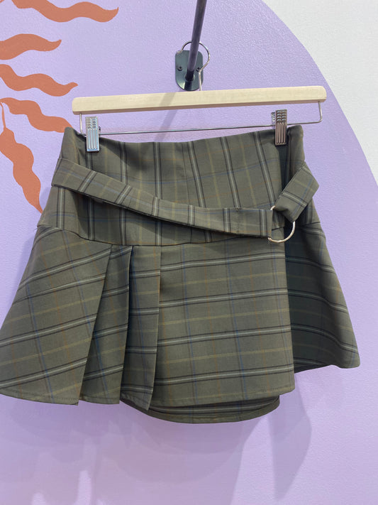 Florence pleated skirt dark green checks