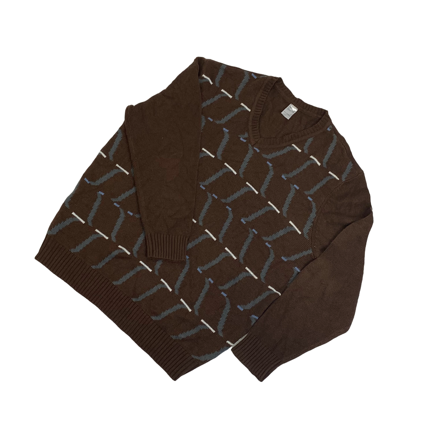 Brown and Blue Pattern Knit Jumper - Size L