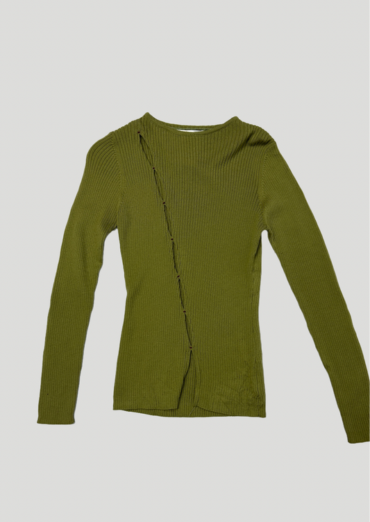 Green … Jumper with Red Stitching - Size L