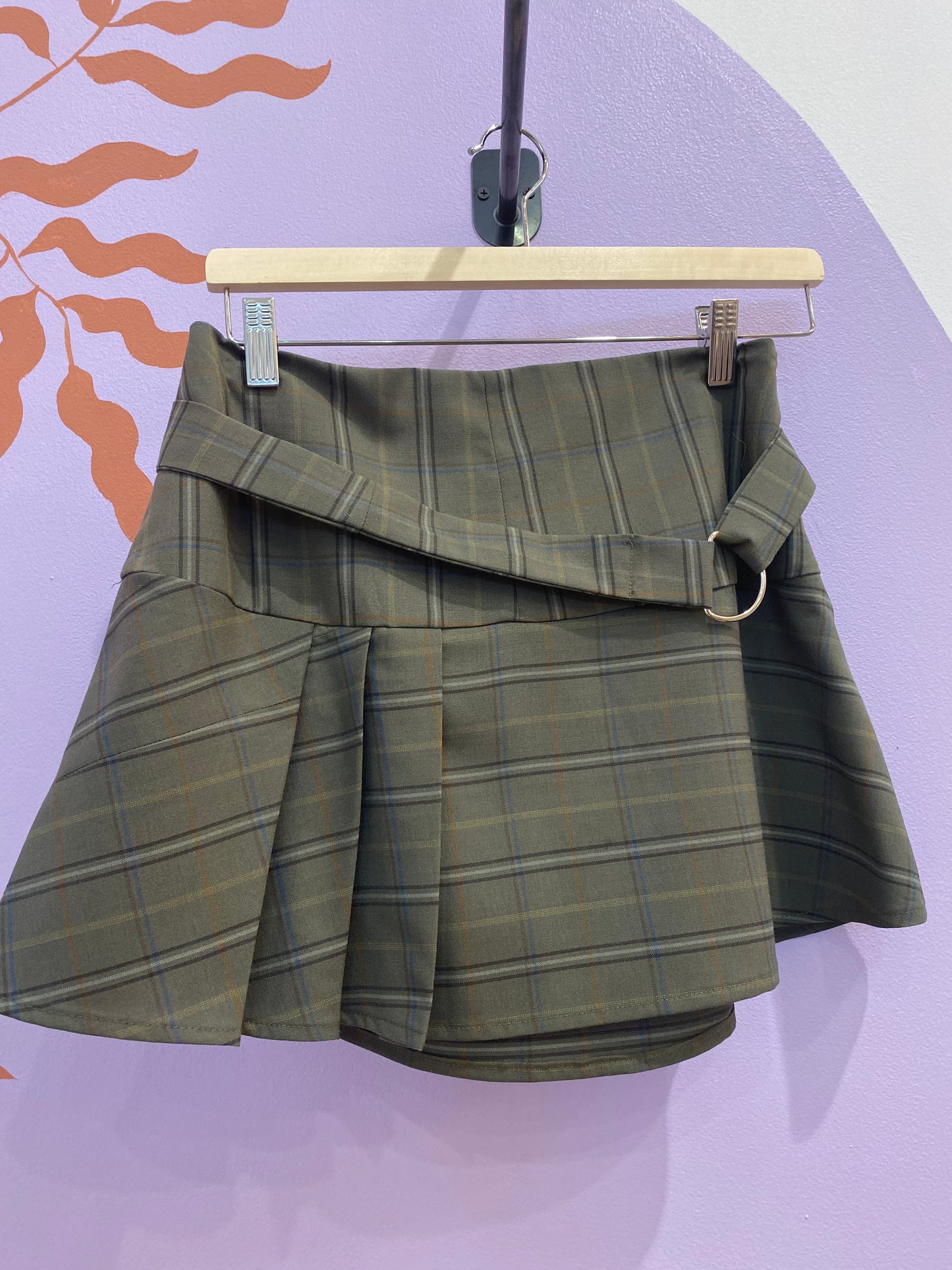 Florence pleated skirt dark green checks