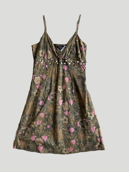 Sequin V-Neck Floral Dress - Size 14