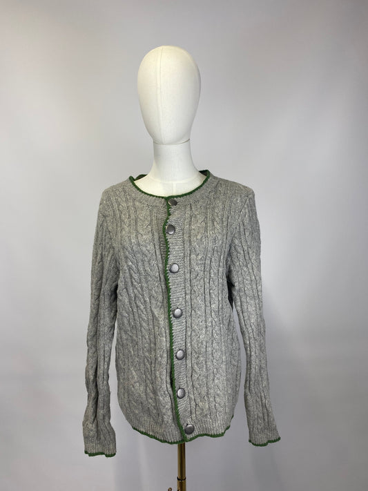 Grey Cardigan with Green Piping - Size 10