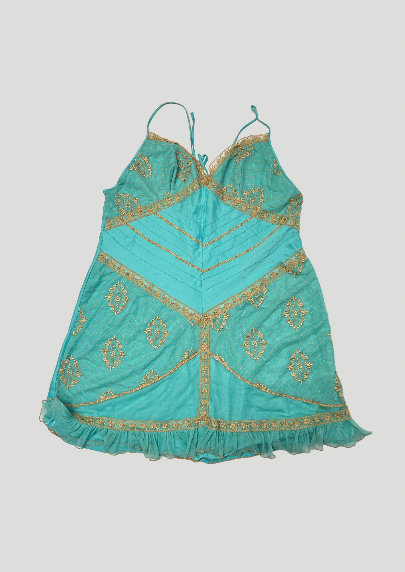 Turquoise and Gold Slip Dress - Size 16