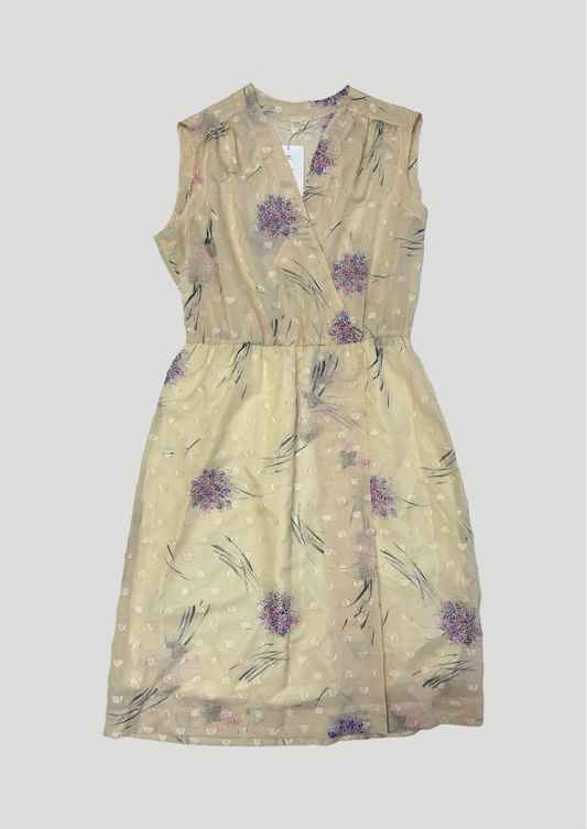 Cream and Lilac Floral Dress - Size 14