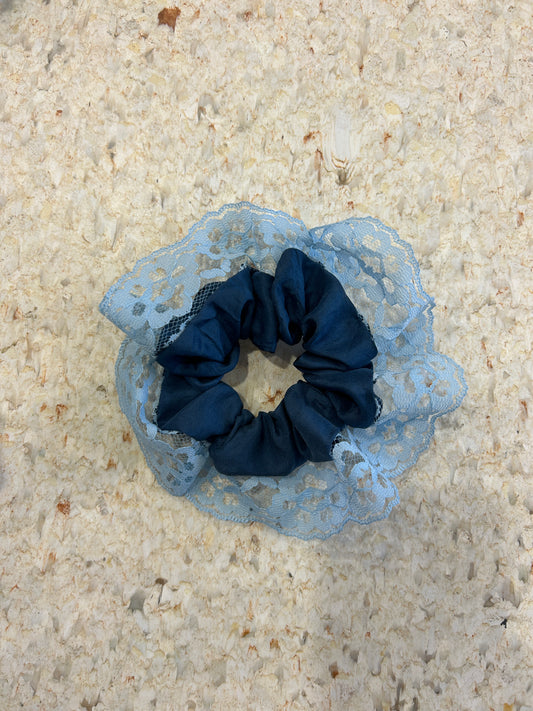 Upcycled Lace Scrunchies -Double Blue