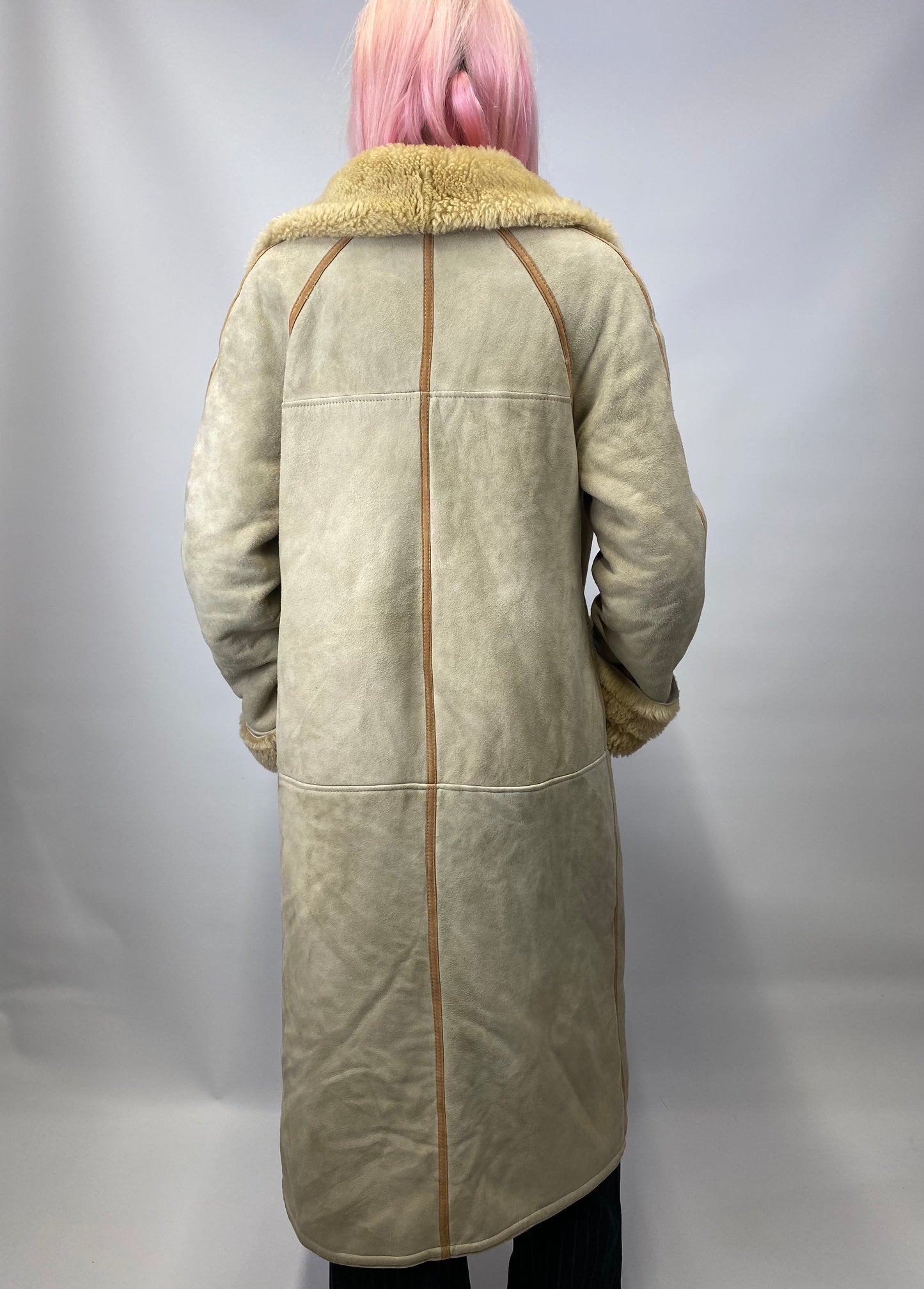 Decorative Piping Sheepskin Coat - Size 18