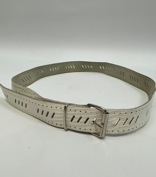 White Punched Leather Belt