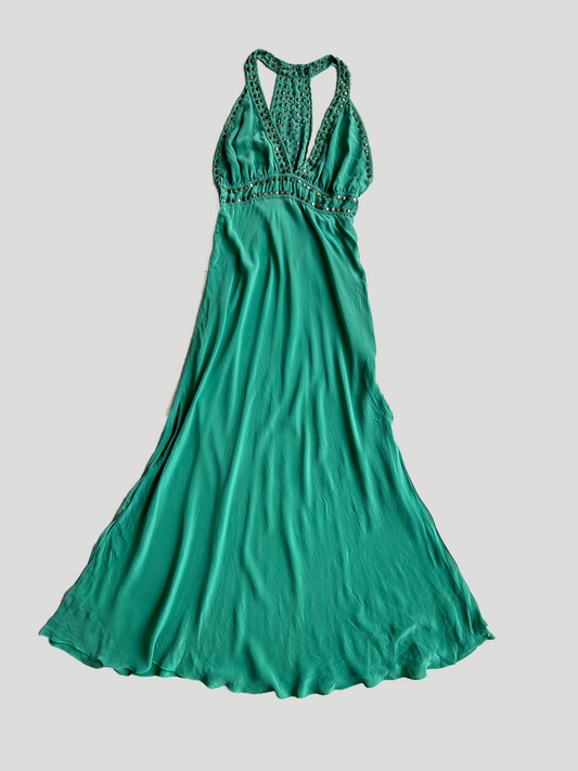 Green Silk Metal Stud Dress - Size 10