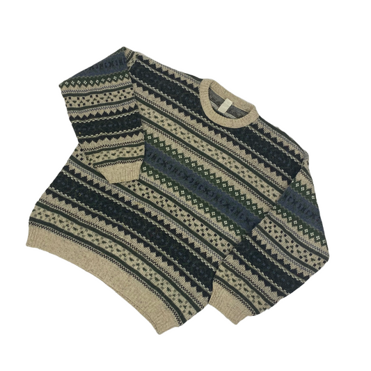 Khaki and White Pattern Knit Jumper