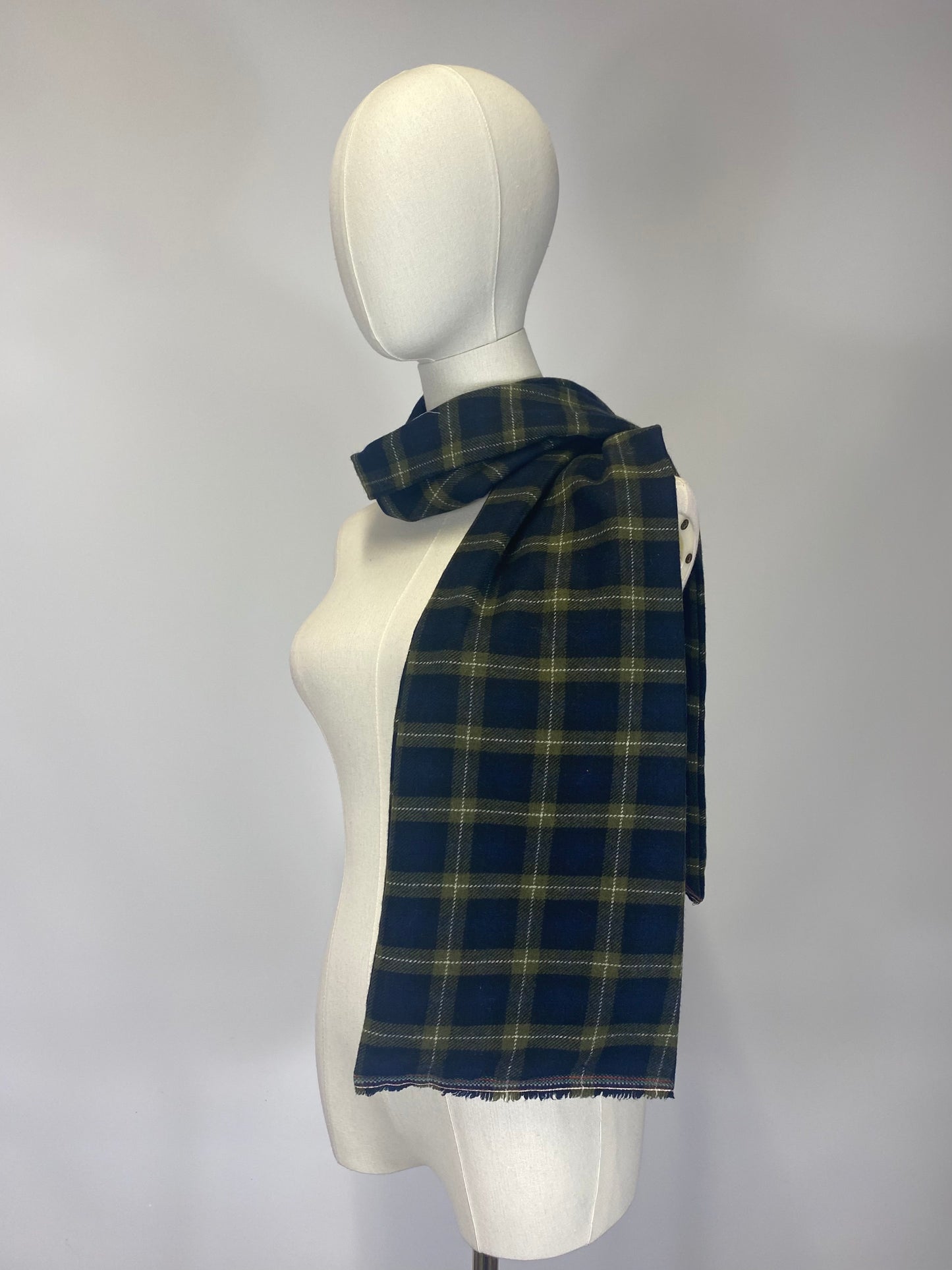 Navy and Green Checked Scarf