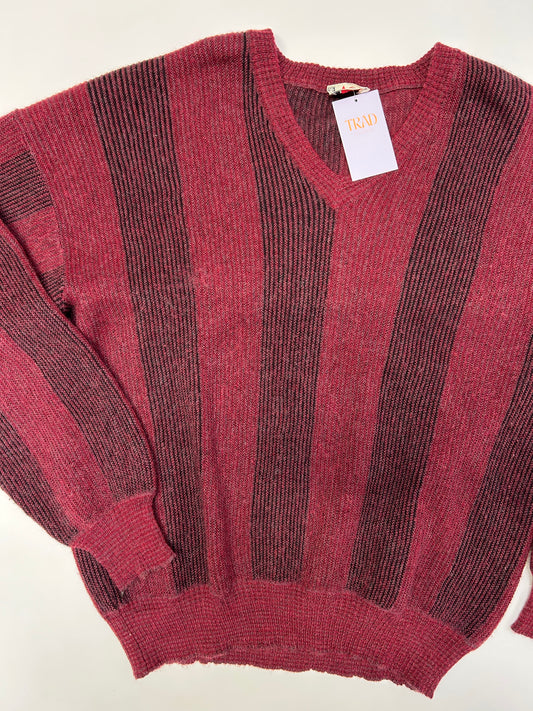 Deep Red and Black Stripe Knit Jumper