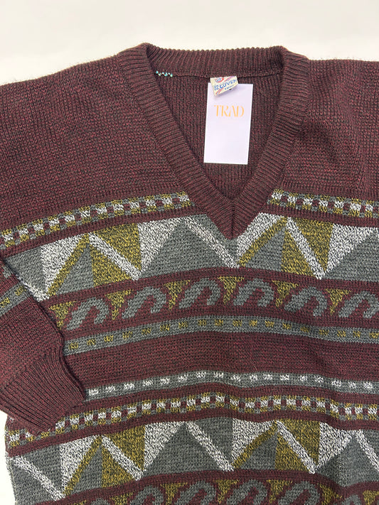 Burgundy and Grey Knit Jumper